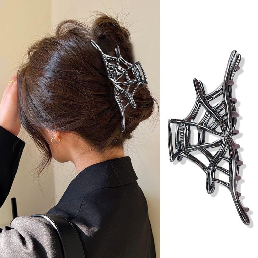 Halloween Hair Claw Clips for Women Girls, 1Pcs Metal Black Spider Web Metal Hai